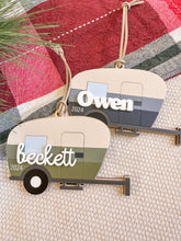 Load image into Gallery viewer, Camper Ornament | Personalized camping Christmas ornament | retro camper Christmas ornament | Glamping ornament