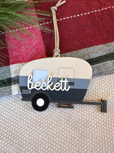 Load image into Gallery viewer, Camper Ornament | Personalized camping Christmas ornament | retro camper Christmas ornament | Glamping ornament