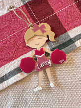 Load image into Gallery viewer, Cheerleader Ornament | Personalized girls Christmas ornament | girls dance ornament | girls cheer ornament
