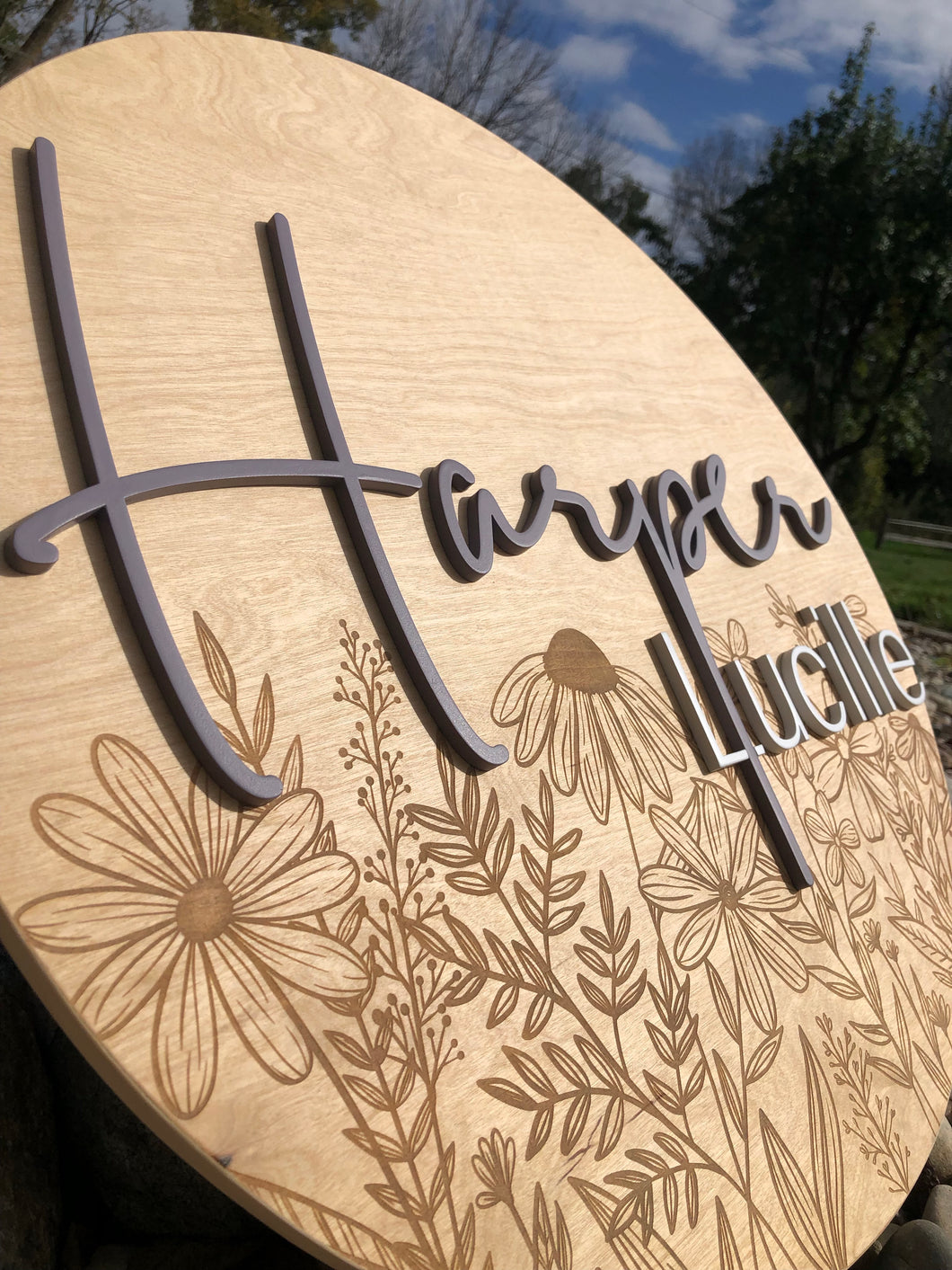 Harper - Floral Engraved Name Sign